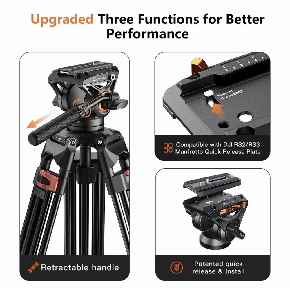 Coman Aluminum Video Tripod with Hydraulic Head for Cameras & Phones